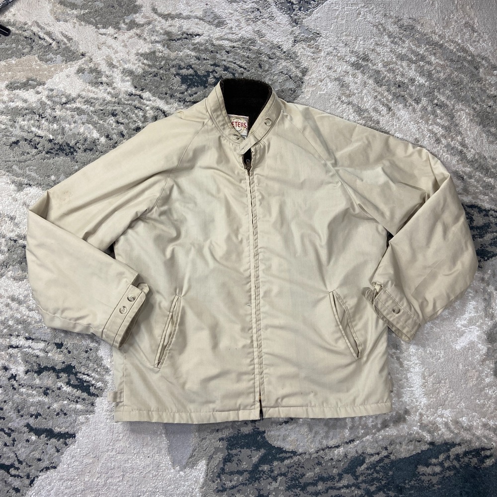 VTG 70s Peters Sportswear Jacket Sz 44 Beige Faux Fur‎ Lined Water Repellen
